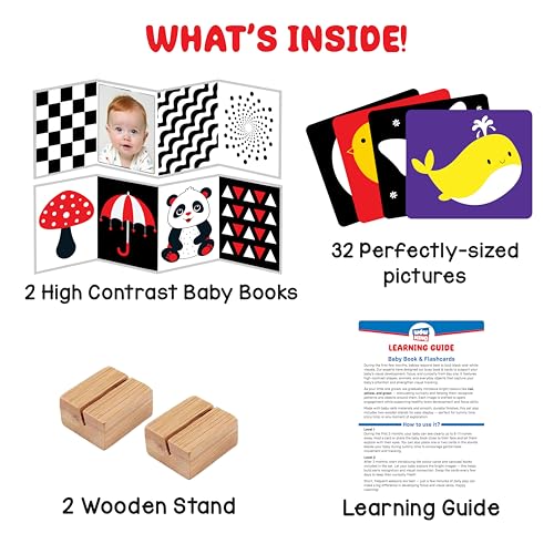 Image of High Contrast Flash Cards Busy Book for Newborn Babies | 2 Carousel + 32 Object Cards + 2 Stands | Visual & Sensory Stimulation, Tummy Time Toy for Infant Child Age 0, 3, 6, 12, 18 Months