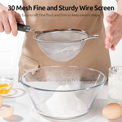 U-Taste Medium Fine Mesh Sieve: 18/8 Stainless Steel 12cm Kitchen Sieve and Strainer with Riveted Sturdy Silicone Handle, Great for Sifting Flour, Straining Tea, Rice, Quinoa (Black) - Image 6