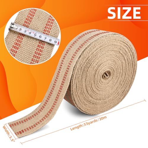Image of YaeCCC Jute Webbing,Upholstery Webbing for Chair,3.5 inchx33Yd Upholstery Strap | 100% Jute Web Heavy Duty for Burlap Upholstery,Chair Repair&Crafts(Red Stripe)