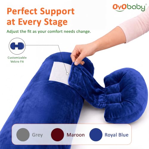 Image of OYO BABY Maternity Pillow Bundle for New Moms | Plush Velvet Pregnancy and Nursing Pillow Set | 4-Piece Adjustable Body Pillow for Belly, Back and Hip Support - Royal Blue