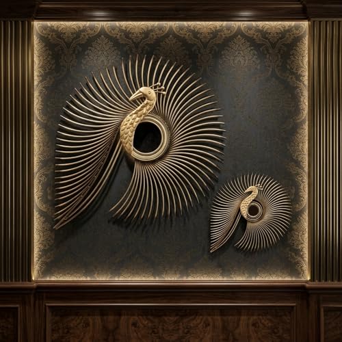 Image of SNS DECOR Metal Peacock Set of 2 Wall Art Decorations | Perfect 3D Wall Sculpture For Living Room, Bedroom, Drawing Room & Office (Big-20x22inch, Small-14x17inch)
