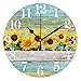 WIHVE Round Wall Clock Sunflowers Wood Grain Decorative Clock Silent Non Ticking 10 Inch Clock Battery Operated Round Clock for Home Office