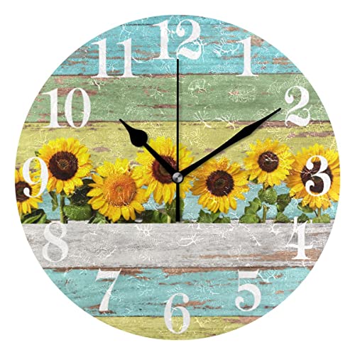 WIHVE-Round-Wall-Clock-Sunflowers-Wood-Grain-Decorative-Clock-Silent-Non-Ticking-10-Inch-Clock-Battery-Operated-Round-Clock-for-Home-Office WIHVE Round Wall Clock Sunflowers Wood Grain Decorative Clock Silent Non Ticking 10 Inch Clock Battery Operated Round Clock for Home Office