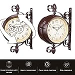 BELMAKS Vintage Double Sided Wall Clock Vintage Industrial Wall Clock for Outdoor Decorative Art Antique Decor Office Kitchen Silent Watches 360 Degree Rotate Antique - Image 5