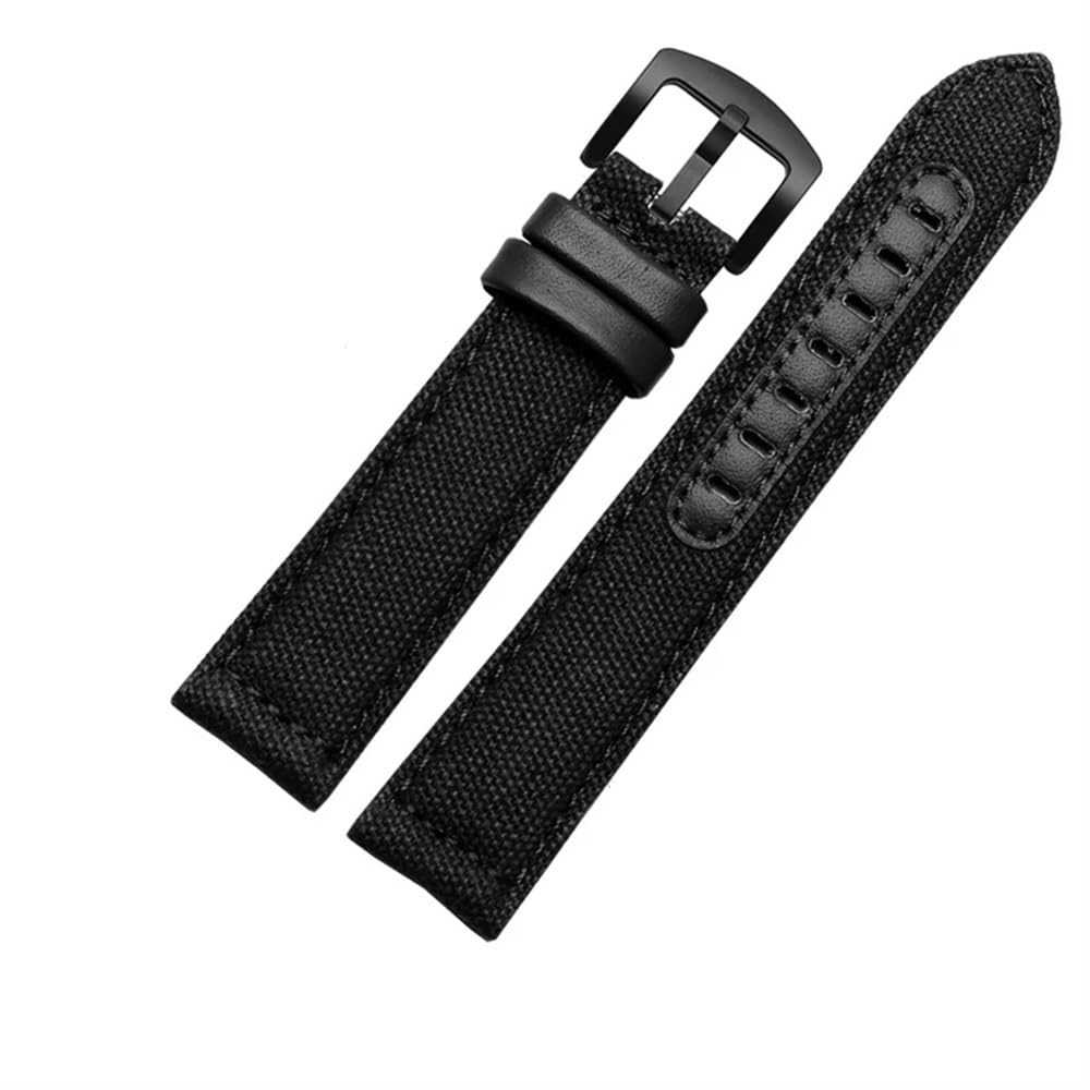 YSABVCP Nylon Canvas Watch Strap Fit For Seiko Waterproof Watch Band 20 22 24mm Wristband(Black-Black,22mm)