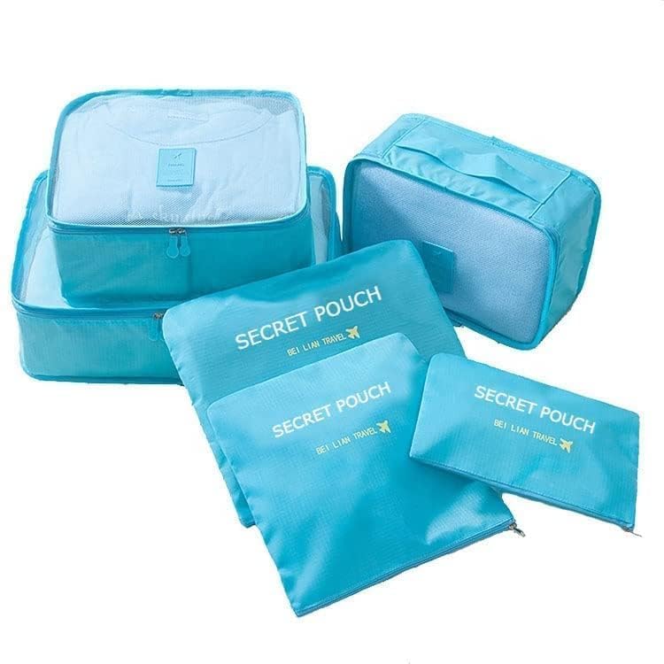 Image of Travel Organizer Pouch Set of 6, Space Saver Packing Cubes for Suitcase, Clothes, Underwear, Socks and Shoes (SKY BLUE)