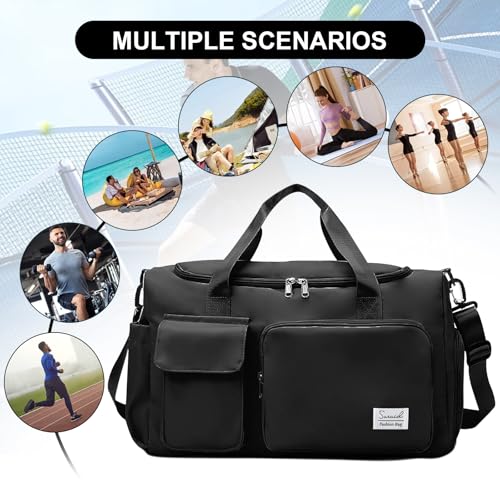 Image of Suruid Gym Bag with Shoe Compartment, Sports Duffle Bag for Women, Black Gym Bag&toiletry Bag, 19.68 x 11.02 x 11.02 inches, Sporty-functional | Dry Wet Separation Pouch, For Men and Women, Overnight Weekender Training Handbag Yoga Bag