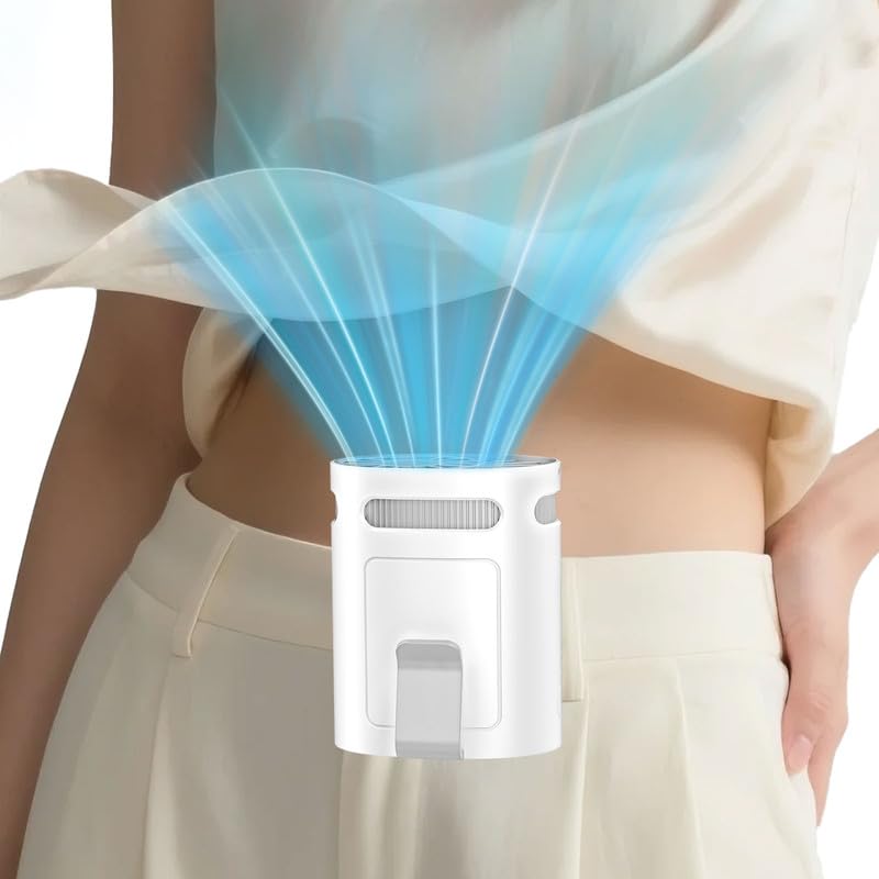 Image of Portable Fan Attaches to Belt Shirt-Little Waist Fan Clip on Undershirt Pants Pocket Hip,Cordless Personal Fans that Blow Cold Air, Strap Hangs Neck Conditioner for Travel Camping Sports White