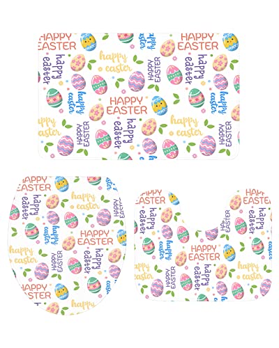 ARTtikke 3 Piece Bathroom Rugs Set Happy Easter Watercolor Easter Eggs Bath Mats Set Super Soft Non-Slip Bath Rug+Contour Mat+Toilet Lid Cover,Absorbent Bath Mats Set with Non-Slip Backing ARTtikke 3 Piece Bathroom Rugs Set Happy Easter Watercolor Easter Eggs Bath Mats Set Super Soft Non-Slip Bath Rug+Contour Mat+Toilet Lid Cover,Absorbent Bath Mats Set with Non-Slip Backing