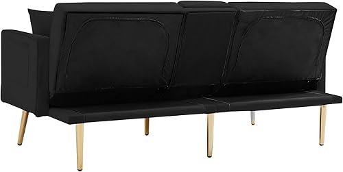 Miniatura 9 de Sofá cama biplaza de terciopelo con 2 bolsillos, sofá cama convertible tapizado con respaldo ajustable múltiple, sofá futón con patas de metal