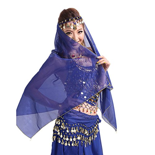 Pilot-trade Women Headband Belly Dance Face Veil Dancing Headpiece Chiffon Coins Head Scarf Shawl Black2