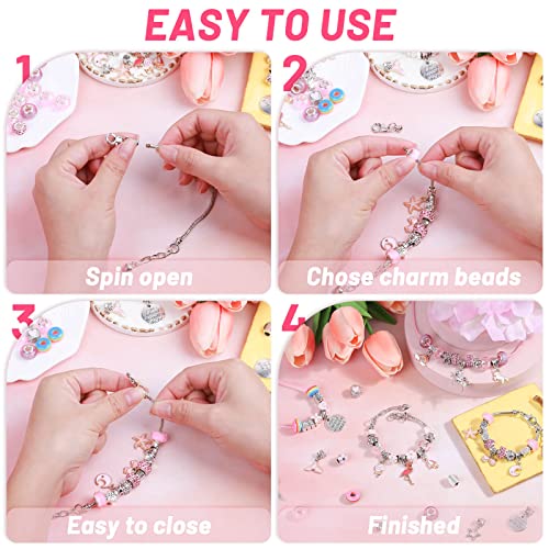 Diy Charm Bracelet Making Kit, Flasoo Jewelry Kit For Teen Girls With Unicorn Mermaid Pink Stuff Craft Gifts For Birthday, Christmas, New Year #TOP4