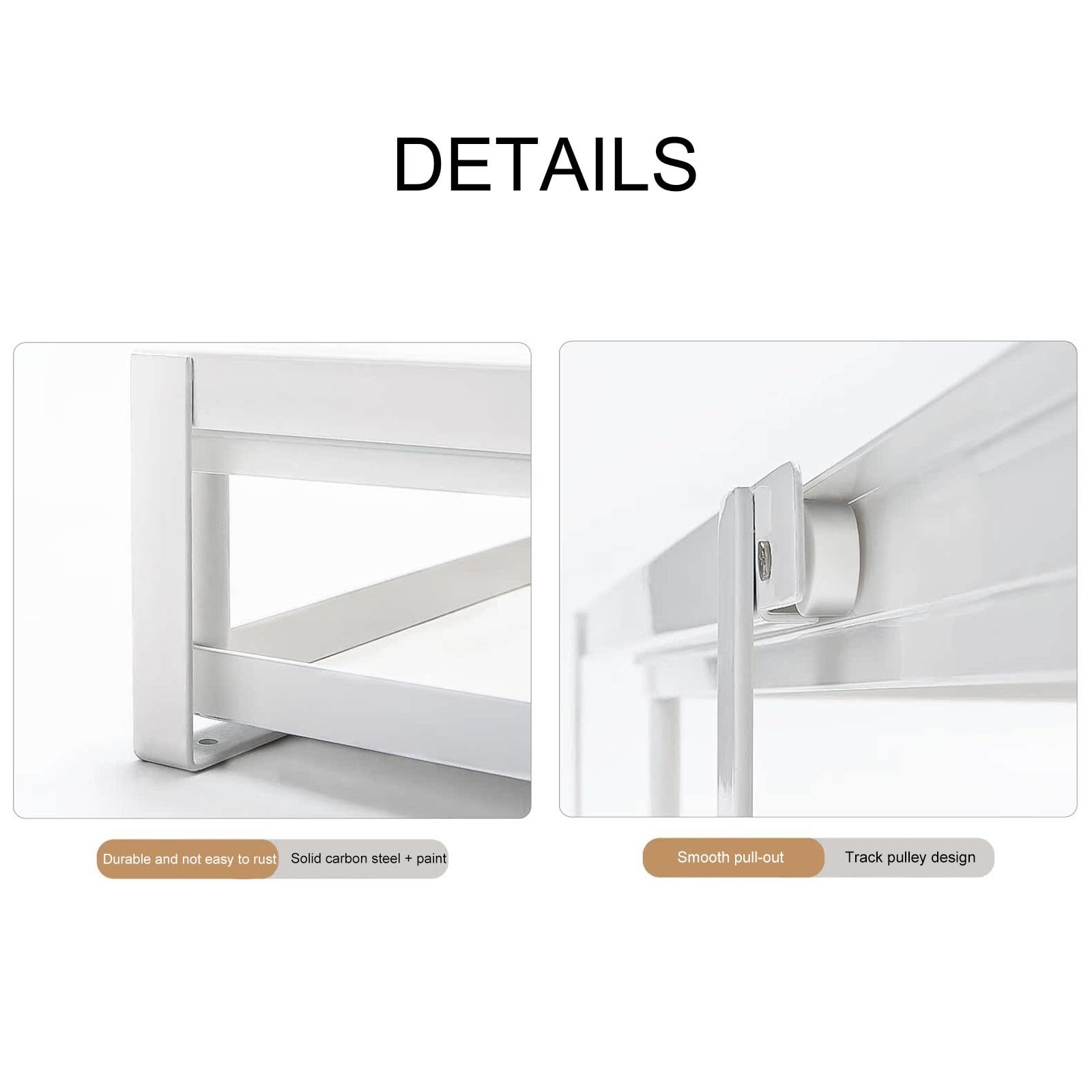 Spülschrank Organizer: 2-stufiger Auszug, Höhenverstellbarer Ausziehschrank-Organizer, Schubladen, Küche & Bad, Metall-Küchen Organizer(White)