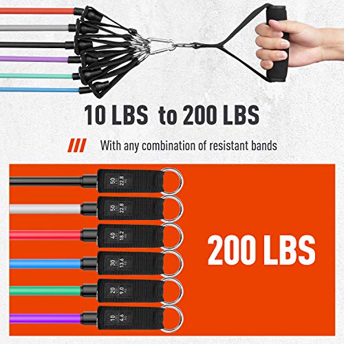 Unimi Resistance Band Set (13Pcs)- Stackable Up to 200lbs, with 6 Exercise Bands, Door Anchor, Handles, Carry Bag, Legs Ankle Straps, for Resistance Training , Workout Indoor & Outdoor