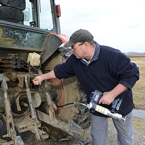 Lincoln 1884 PowerLuber 20 Volt Battery Powered Grease Gun with 36" Hose for Automotive, Agricultural, and Industrial Equipment, 10,000 PSI, Trigger-operated, 2-speed, (2) Lithium-Ion Battery Pack