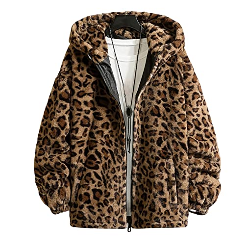 SHINROAD Herren Leopard Mantel Langarm Taschen Reißverschluss Winter...