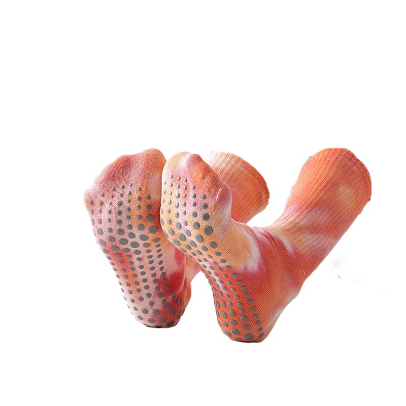 ALTALIVA Tie Dye Yoga Socks for Women Non Slip Grip Yoga Socks for Pilates, Barre, Ballet (Orange red)