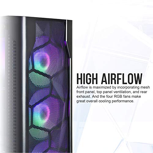 Montech X1 Black ATX Mid-Tower Case - High Airflow, Front Mesh Ventilation, Tempered Glass Side Panel, Pre-Installed 4 x 120mm Autoflow Rainbow LED Fans