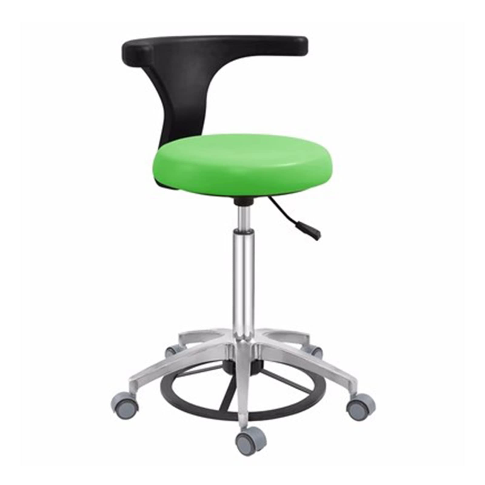 Sgabello regolabile per assistente odontoiatrico, rotazione a 360°, sedia da salone con braccioli con schienale in pelle PU, formato A4