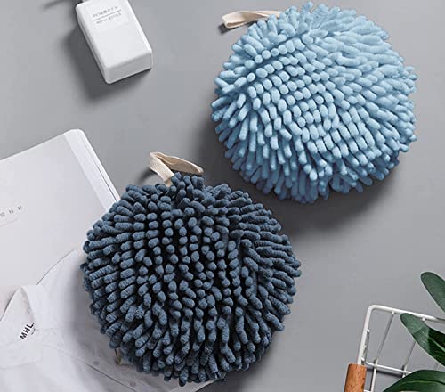 Sophie & Panda Fuzzy Ball Towel Sets of 2 Light and Dark Blue - Image 4