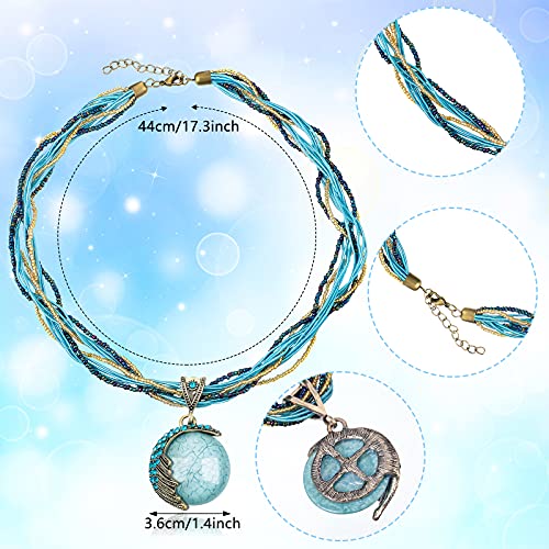 Hicarer 3 Pcs Turquoise Necklaces for Women Retro Vintage Bohemian Style Pendant Collar Chain Necklace Fashion Beaded Chunky Pendant Collar for Women Lady Gifts (Green, White, Blue)4