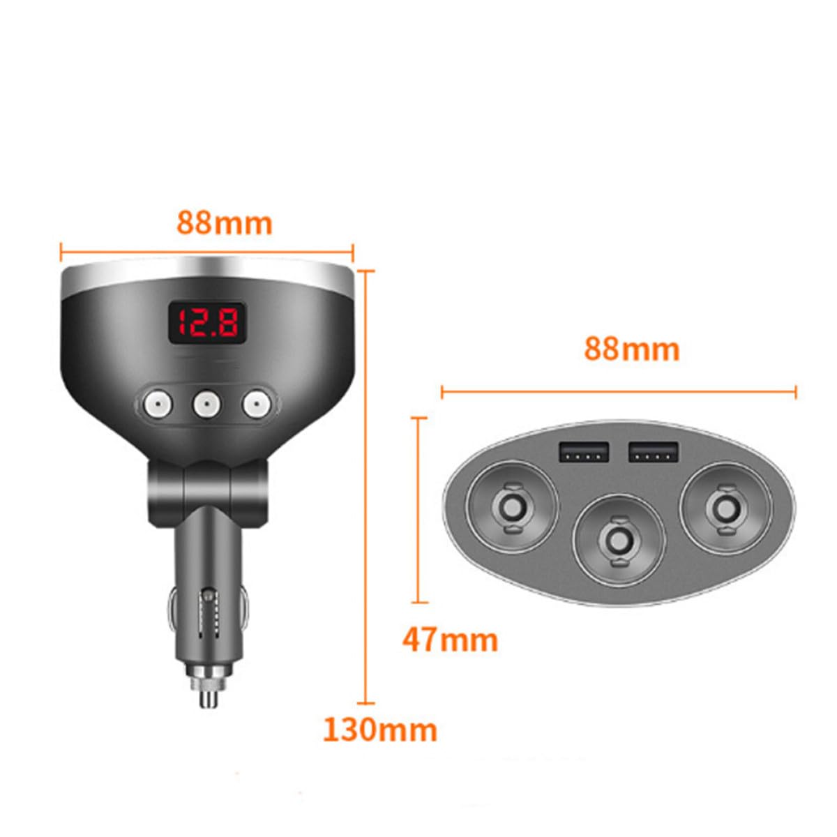 ULTECHNOVO 3piezas Cargador De Coche con Puertos Mechero y Doble USB Adaptador De Cargador para Dispositivos Móviles y De Encendido Apagado Pantalla Led De Voltaje Compatible Vehículos