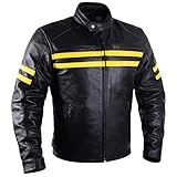 Motorcycle Leather Jackets For Men Black Moto Riding Racing Cafe Racer Retro Biker Jacket CE Armored (L)