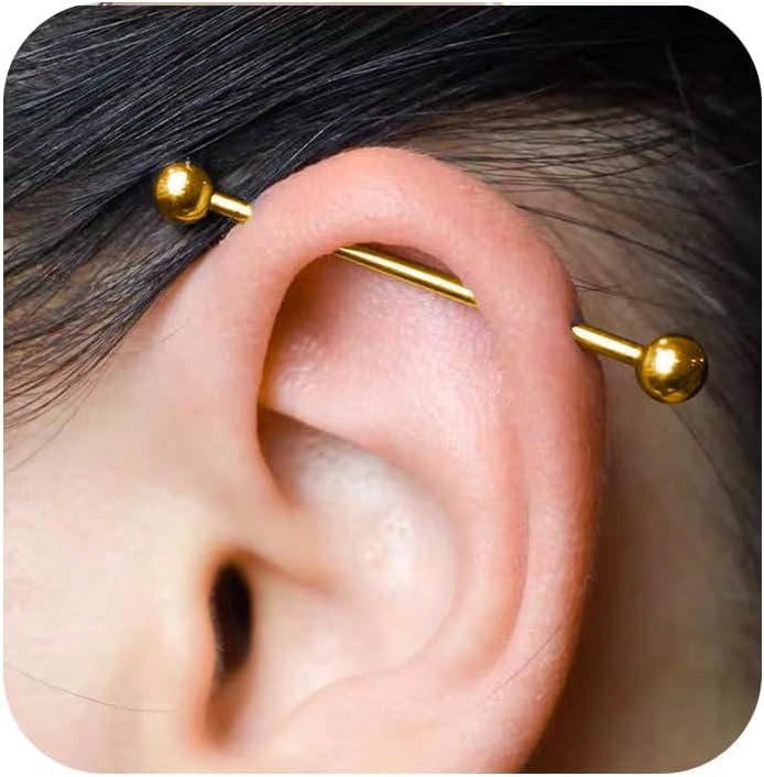 Industrial Barbell Earrings Piercing Jewelry Surgical Steel 14G Titanium 16G Curved Barbell External Threaded Piercing Cartilage Earring Vertical Labret Accents