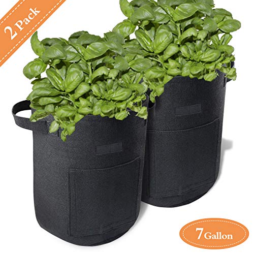 JINYJIA Bolsas de Cultivo de Papa, Transpirables Bolsa de Plantación de Jardín, Macetas de Tela con Asas, Bolsas de Siembra de Hortalizas, Zanahoria, Tomate, Flores(2 Piezas Nero, 7 Galones)