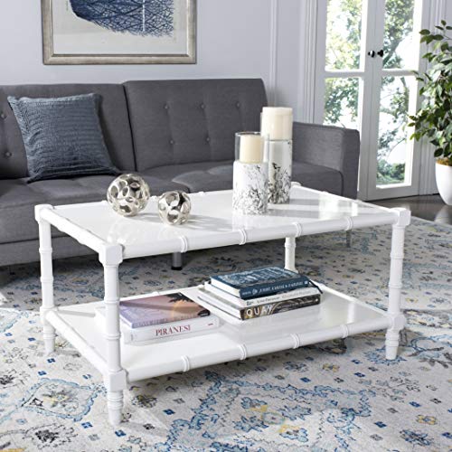 Safavieh Home Collection Noam Modern Coastal White Bamboo Coffee Table