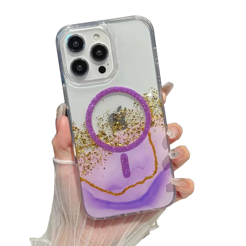 Image of mobistyle Compatible with iPhone 14 Pro | Magentic Glitter Gradian Elegant | Camera Lens Protection Back Cover Case for Women Girls iPhone 14 Pro (Purple)