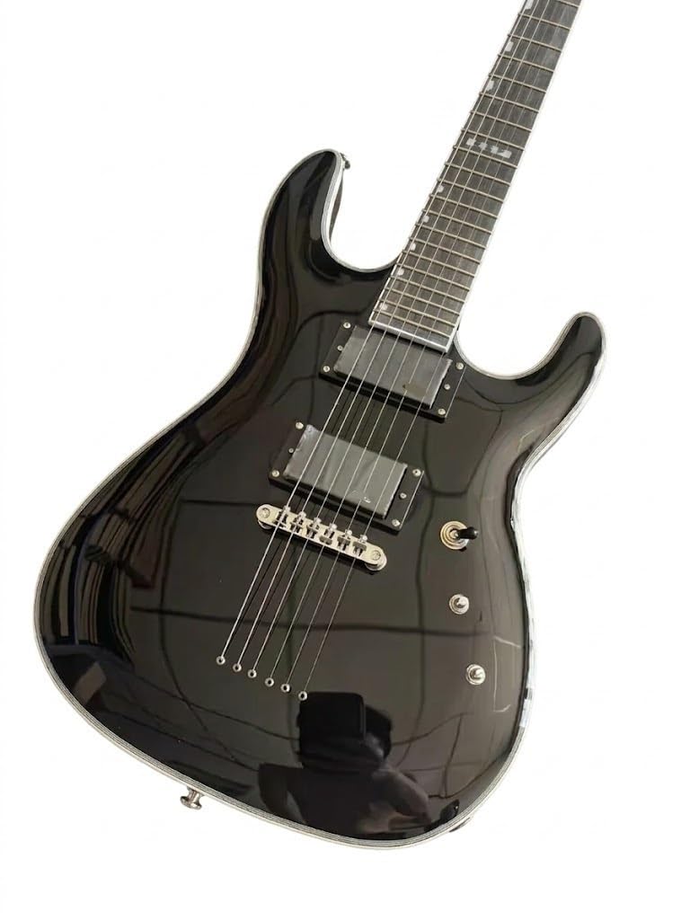 Chitarra elettrica Solid Body, moderna nera con rilegatura bianca e doppio humbucker, 6 corde full size for heavy metal (Guitarra Eléctrica)