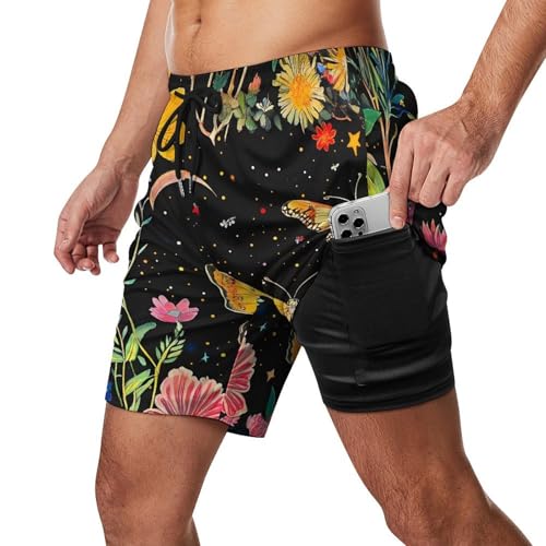 Y2k Butterfly Floral Daisy Beach Shorts for Men Swim Trunks Quick Dry Swim Shorts with Compression Liner Pocket2