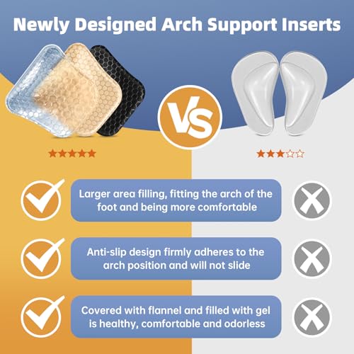 ZAIWOO Arch Support Inserts Women for Flat Feet, Gel Arch Inserts for Plantar Fasciitis Relief, Non-Slip Arch Support Pads, Two-Option of Different Heights