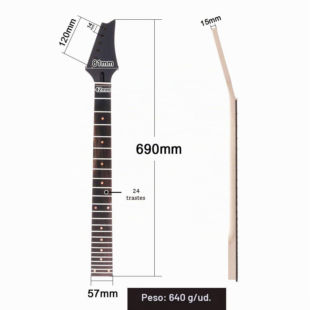 Cabeza de arce para guitarra eléctrica, diapasón de palisandro de 24 trastes para repuestos IBZ
