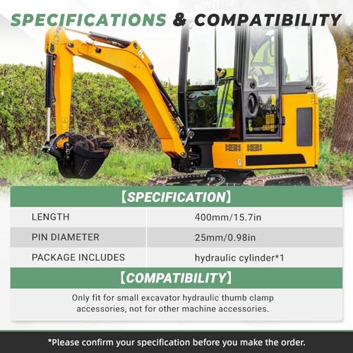 Image of Mini Excavator Thumb Cylinder, Hydraulic Cylinder 25mm /0.98in, Compatible with Mini Excavator Attachment Below 3 Tons - Replace Small Digger Three Holes Hydraulic Thumb Clip Only