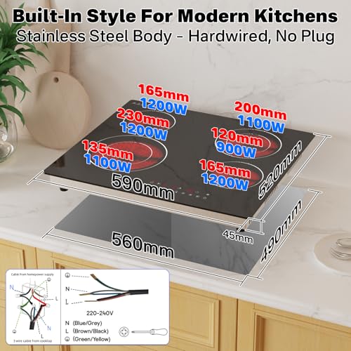 GRACEALL 4 Burner Infrared Hob, 60CM Electric Cooktop - Image 4