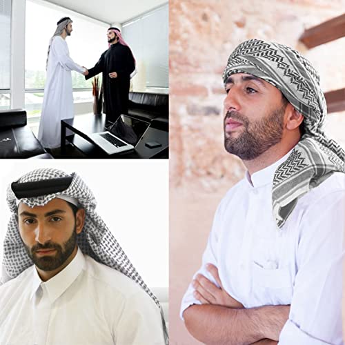 Image of PENINSULA LOVE Men Arab Shemagh keffiyeh Scarf Muslim Turban Middle East Desert Hijab Head Wrap Shemagh with Aqel Rope 54x54