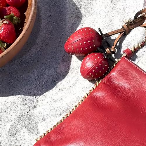 Rebecca Minkoff Strawberry Bag Charm, Purse, Backpack and Handbag Accessory, Leather with Brass Studs, Siren/Willow/Veridian4