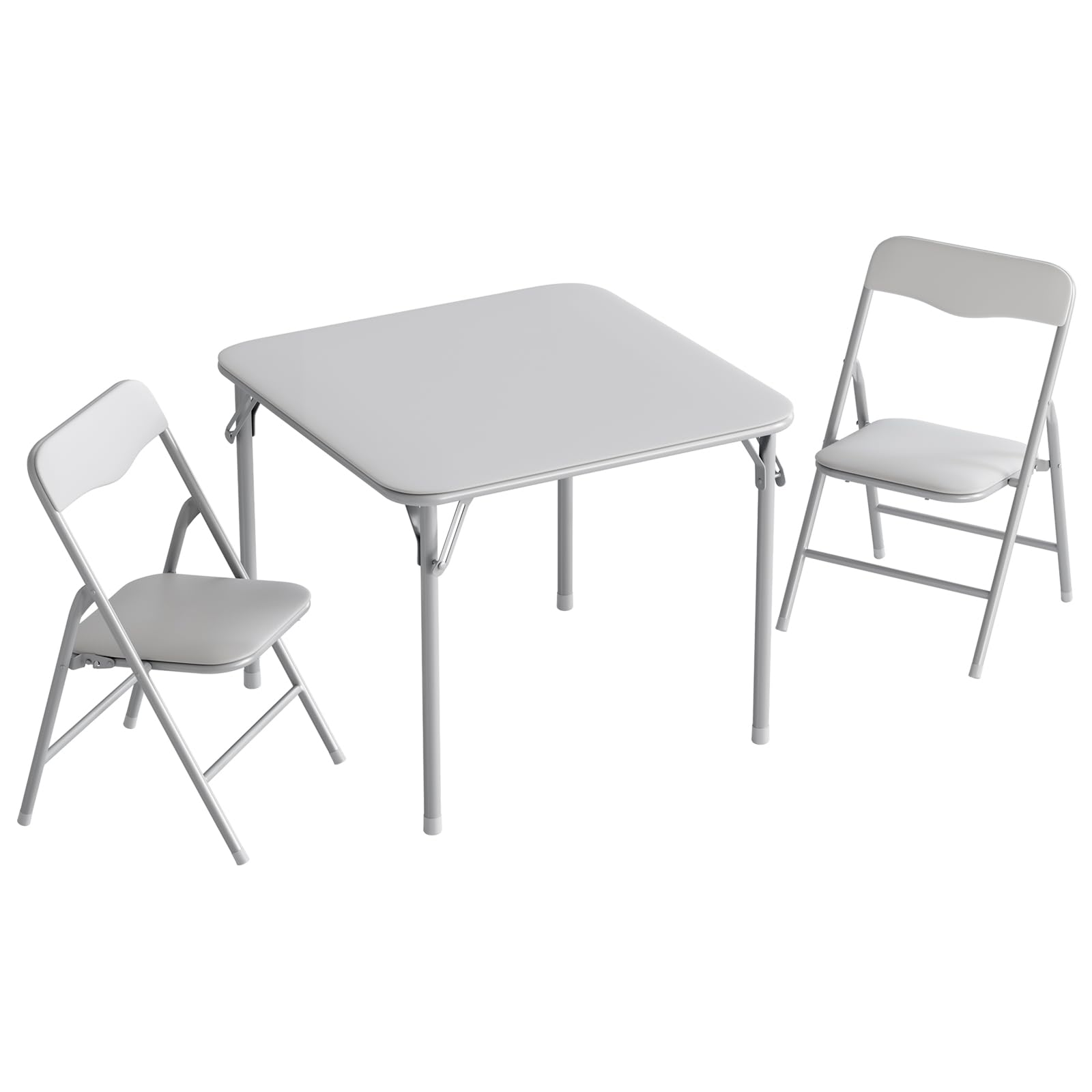 JOYMOR Kids Folding Table and Chairs Set, 3-Piece Metal Frame Activity Set with Easy-Fold Design for Playroom &amp; Classroom, Gray