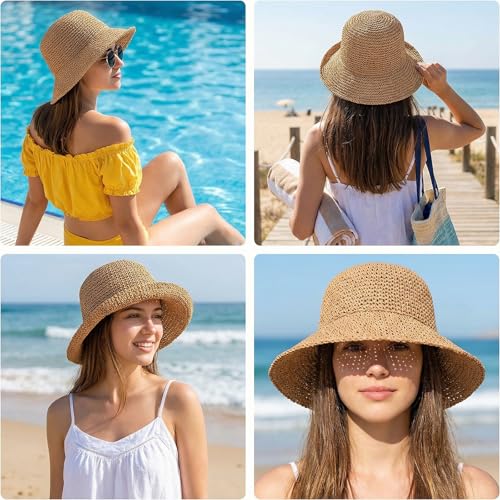 Sombrero de playa femenino plegable color caqui miniatura 6