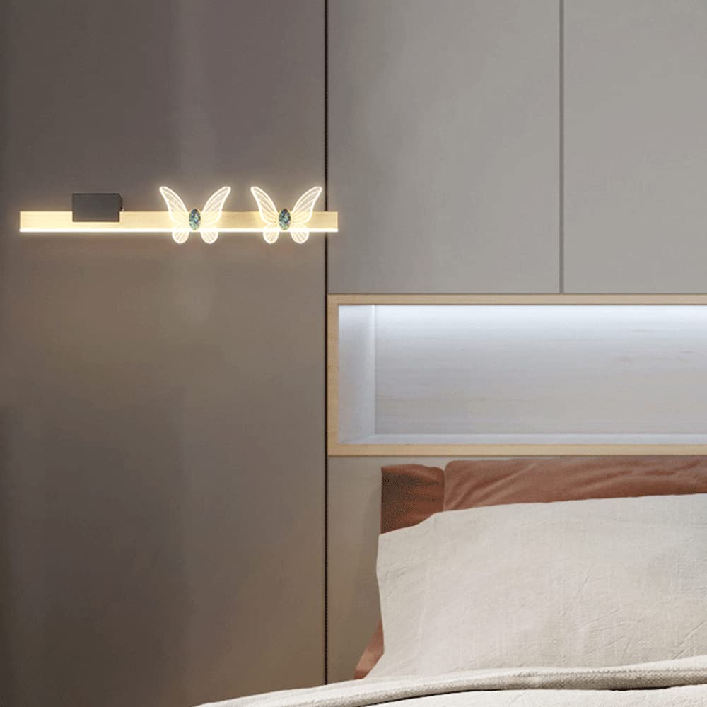 Taśma ścienna z akrylową dekoracją motyla, minimalistyczne oświetlenie przedniego lustra, aluminiowa lampa ścienna, nastrojowe oświetlenie LED, 3 kolory do sypialni, salonu