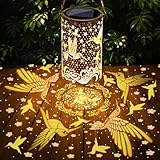 Toodour Solar Lantern Outdoor, Hummingbird Gifts for Women Mom Grandma Hanging Solar Outdoor Lights Waterproof, Hollow Out Retro Metal Hummingbird Lights for Patio, Balcony, Walkway, Yard Decorations