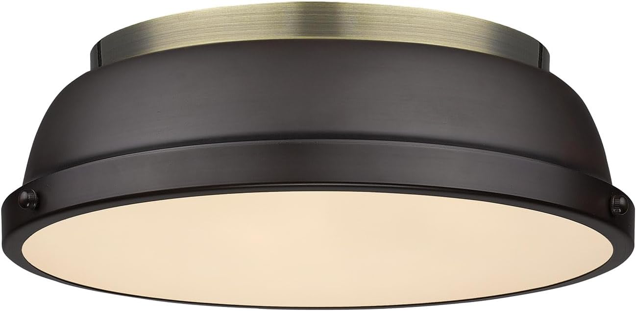 Golden Lighting 3602-14 AB-RBZ Duncan Flush Mount, Aged Brass with Rubbed Bronze Shade- Flush Mount Ceiling Light, Flush Mount Light Fixture, Ceiling Light Fixtures,