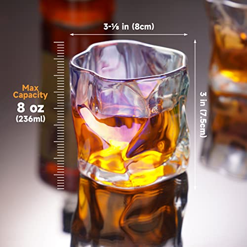 Image of NiHome Iridescent Twisted Crystal Whiskey Glasses 6-Pack 8oz Hand-Blown Lead-Free Old Fashioned Bar Tumbler for Scotch Rum Bourbon Cocktail
