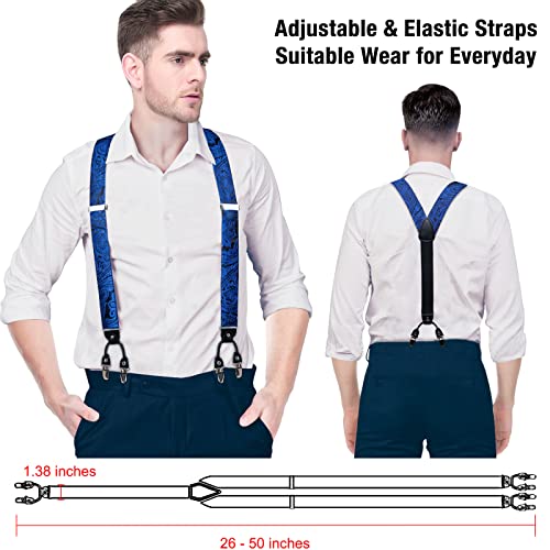 Image of DiBanGu Paisley Bow Tie and Supenders for Men Tuxedo Heavy Duty 6 Clips Suspender Adjustable Y-Shape Mens Trouser Braces