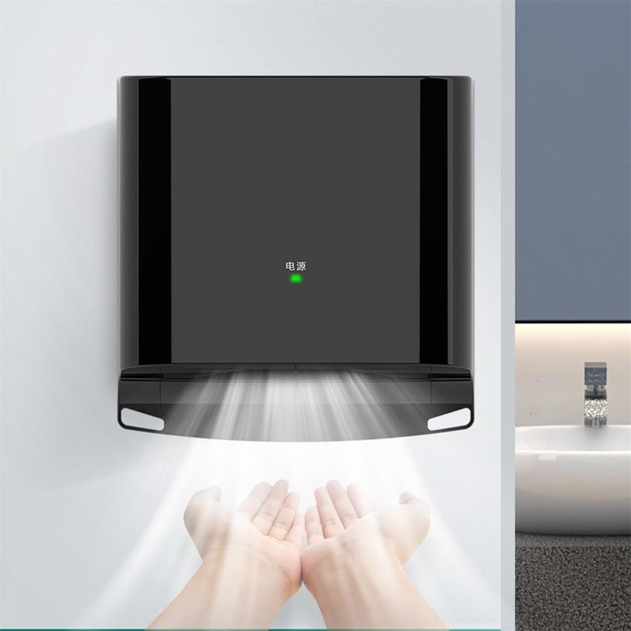 Sèche-Mains électrique, Appareil de séchage des Mains à Induction Automatique Mural 1250 W, sèche-Mains Commercial à économie d'énergie à Grande Vitesse avec Interrupteur Chaud et