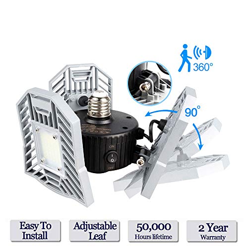 Deformable LED Garage Lights Motion Activated - Led Deformable Garage Light Tanbaby Garage Light Motion Sensor Garage Light, Radar Home Lighting for Garage, Warehouse,Workshop,Basement (Radar)