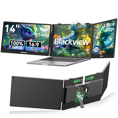 Blackview Laptop Screen Extender 14 Portable Monitor [FHD 1080P & Ultra-Slim Travel Monitor] Triple Screen for 13-17.3 Laptop USB-C Plug &Play Screen for Mac/Windows/Android