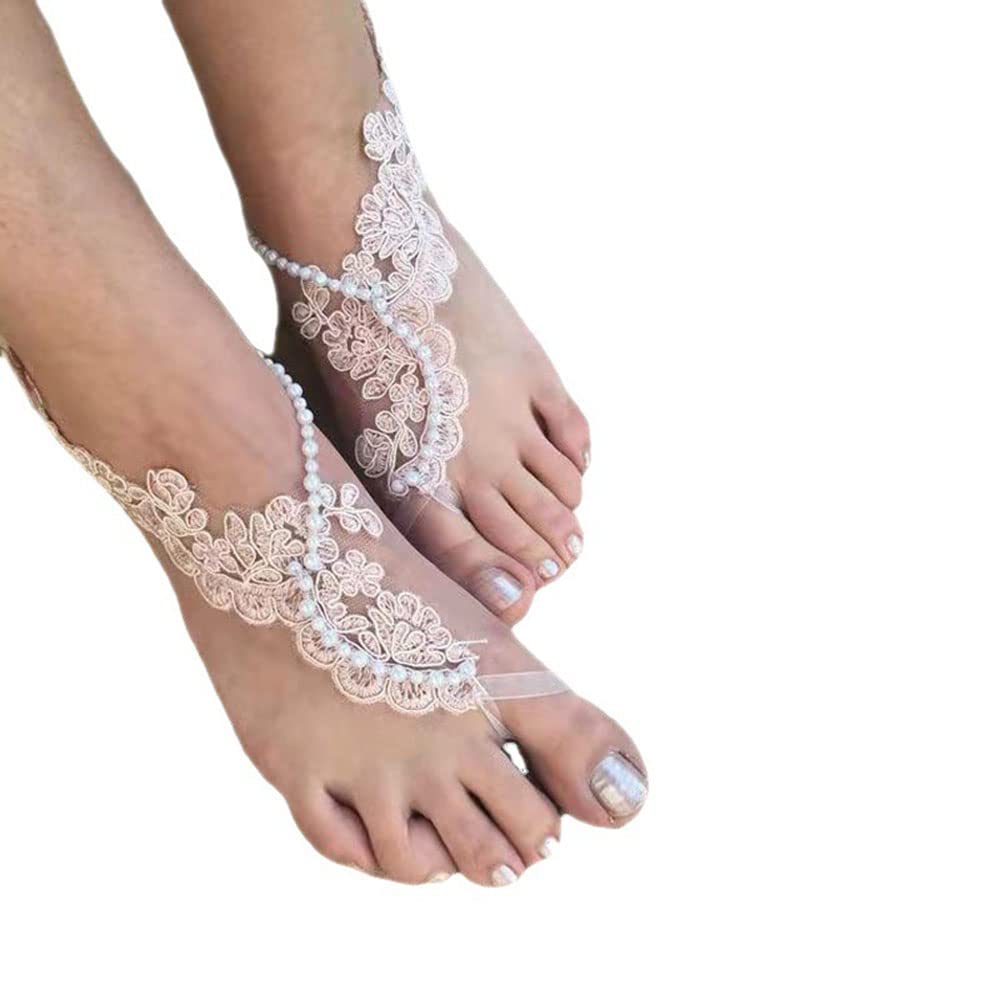 AsphireAsphire Sexy Lace Bridal Barefoot Sandals 2pcs Floral Embroidery Anklet with Toe Ring Boho Wedding Foot Ankle Slave asp-anklet-20220411-1 0